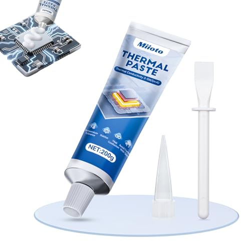 Miioto Pate Thermique PC, Pate Thermique Ps4, Pâte Thermique Processeur, Thermal Paste, Convient pour Processeur D'ordinateur, CPU, Cartes Graphiques, Conductivité 3-5 W/(M·k), 200g