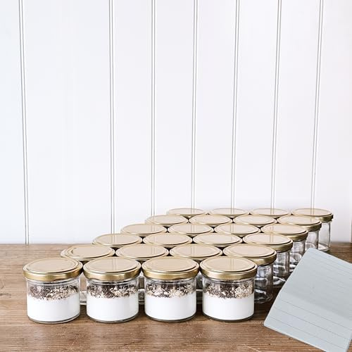OOPS TOYS Einmachgläser 140 ml mit Twist-Off Deckel Ø 66 mm – Marmeladengläser mit Deckel Gold- Einweckgläser mit Etiketten - Gläser für Marmelade, Honig & Desserts – gläser - Einmachglas (Gold, 24)