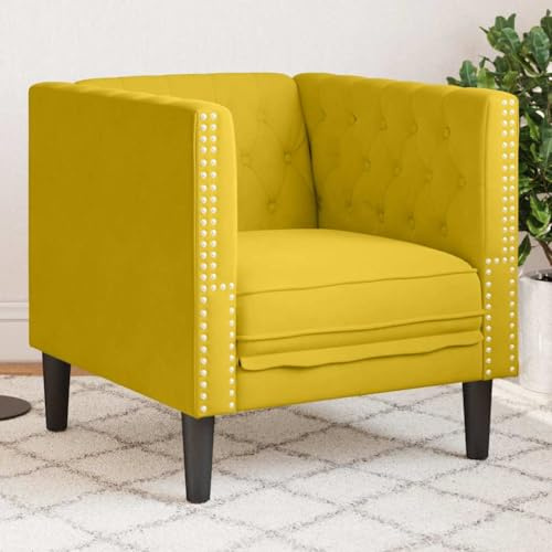 Mandloder Chesterfield Sessel Gelb Samt, Komfortabler Loungesessel für Wohnzimmer, Polstersessel mit Knopfheftung, 71x74,5x70,5 cm, 110 kg Belastbarkeit, Moderner Clubsessel