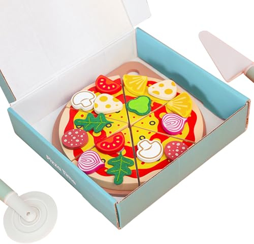 Leksakspizzaset Barn - Pedagogisk träskärning Pizza-Lekmat, Fantasilek Kökstillbehör, Simulerade Fruktgrönsaker Pizzaleksaker Pojkar Och Flickor Lär dig Spela | Hemrollen
