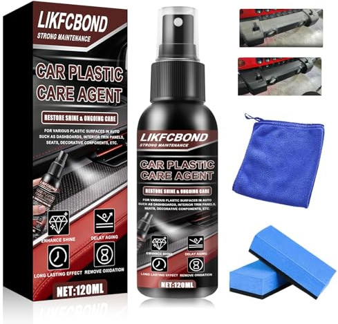 LIKFCBOND Kunststoffpflege Auto, 120ML Auto Kunststoffreiniger Renovierer Schwarz, Kunststoff Auffrischer für innen, UV-Schutz gegen Glanz Erhöhen Kunststoffreiniger für Armaturenbrett