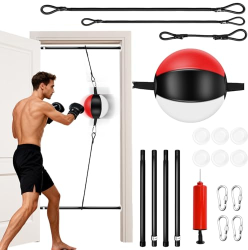 YORWHIN Türboxsack, Boxen Doppelendball, Boxtrainingsset ohne Wandmontage | mit Bungee Schnur und Teleskopstange, Schlagtrainingsgerät für Zuhause und im Fitnessstudio