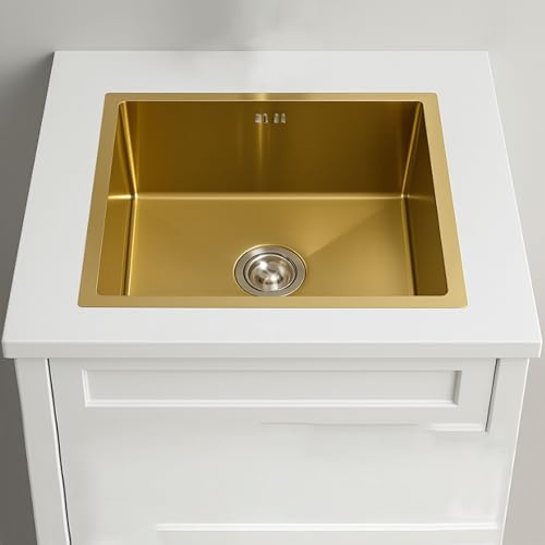 Diskbänk stål borstat 50 x 45 cm infälld undermonterad med dräneringsbeslag liten husbil enkel skål tvättställ, för tvättstuga husvagn resor