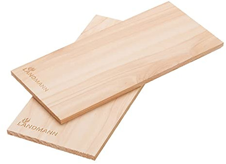 LANDMANN Selection Räucherplanken Hickory -2er-Set | Besteht aus Hickoryholz | Für ein starkes rauchiges Aroma im Grillgut | Perfekt für geeignet Rind, Lamm und Wild | Mehrmals verwendbar [20x14cm]