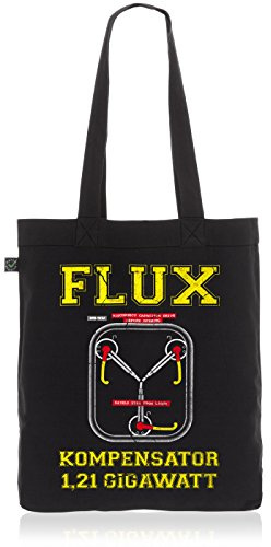 style3 Flux Kompensator Biobaumwolle Beutel Jutebeutel Tasche Zurück Zeitreise Zukunft, Farbe:Schwarz