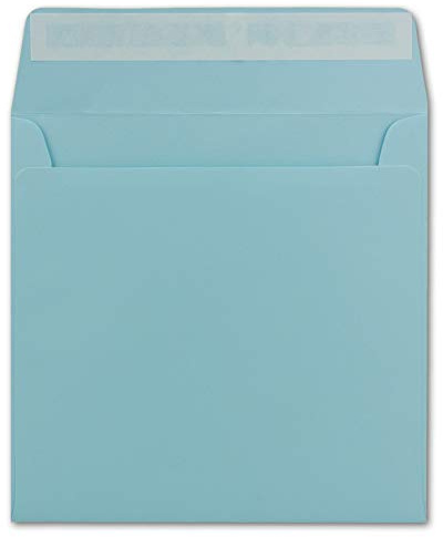 25 Quadratische Brief-Umschläge Hell-Blau - 15,5 x 15,5 cm - 120 g/m² Haftklebung stabile Kuverts ohne Fenster - von Ihrem Glüxx-Agent