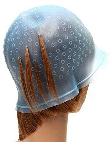 Highlighting Silicone Cap with Hook, Hair Dye Hat Reusable Hair Coloring Frosting Tipping Cap with Metal Needle for Beauty Salon Home (Blue)