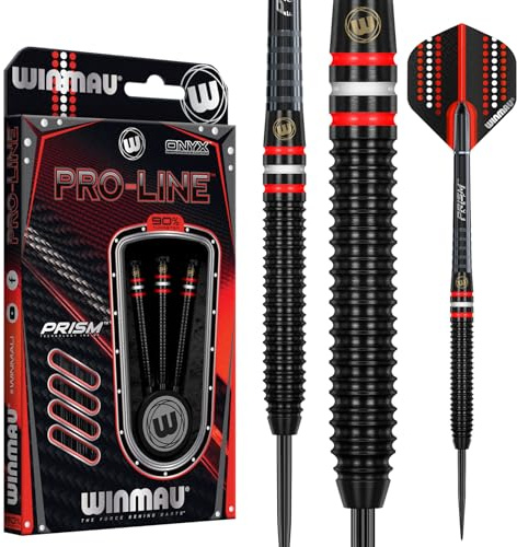 WINMAU Pro-Line Series Dartpfeile – 90% Tungsten Steeldarts | Profi Dart Pfeile Set mit Prism Flights & Schäften – Steeldart 21g, 22g, 23g, 24g, 25g & 26g – Dartpfeile Metallspitze Komplett Set