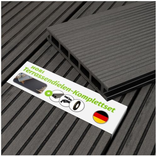 HORI WPC Terrassenfliesen | Terrassendielen Malta Grau | Komplett-Set inkl. 28x50 mm Unterkonstruktion & Clips | Langlebig & Wetterfest | rutschfest | Pflegeleicht | Dielenlänge 4,40 m I Fläche 5 m²