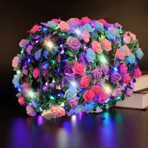 Danolt 10Stück LED Blumenkranz Haare Weihnachtshaarreifen Erwachsene, Silvester Geschenke Haarband Blumen Kopfschmuck Haarschmuck, Festivals Junggesellenabschied Frauen Geburtstag Party Hochzeit Dekor