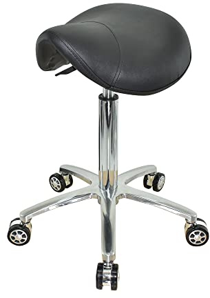 VAKON SALON - Sattelsitz Rollhocker höhenverstellbar von 55-75 cm, Drehhocker, Rollhocker, Praxishocker, Bürohocker, Sattelhocker
