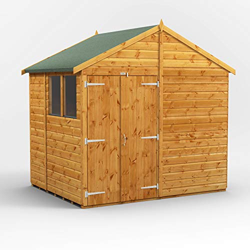POWER High Grade Premium Apex Garden Wooden Shed with Double Door, Security Features, Door & Window Flexibility, made from Extra Thick Timber & Toughened Glass