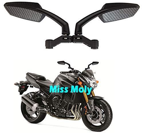 Moto Specchietto Retrovisore, 8mm 10mm Street Bike Specchi per XJR1300 XJ6 FZ1 FZ6 MT-09 V-Max (Carbonio)