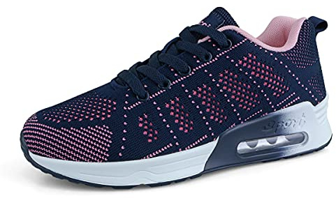 Sportskor för kvinnor andningsbara luftkudde sneakers mode sport gym jogging tennis fitness träningsskor, - En blå - 38.5 EU