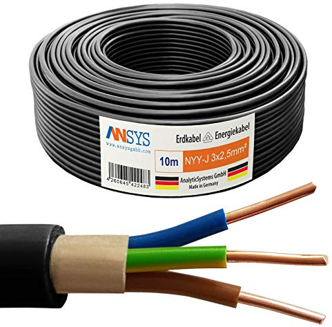 TechMech 10m NYY-J 3x2,5 mm² Erdkabel Elektrokabel Beton und Freien Kupfer Made in Germany