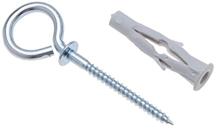 6/3.5x64 Tornillo de ojo con tapón de pared, Tornillos de anillo con tacos, Tornillo de arandela redondos autorroscantes con ancla, Pernos de ojo para concreto, paneles de yeso (50 piezas)