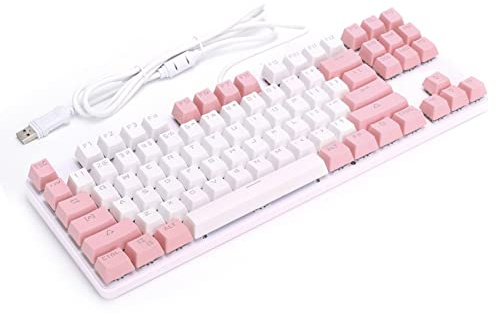 Annadue Mechanische Gaming Tastatur mit 87 Tasten, Gemischte Tastaturbeleuchtung für Windows, für Mac Desktop Laptop, Plug and Play. (Weißrosa)