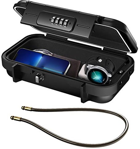 Brifit Portable Safe Box with Code, Key Lock Box Waterproof Combination Security Case, Anti-Theft Mini Travel Safe with Removable Wire Rope Security Safe Box for Beach, Dormitory, Cars, Travel