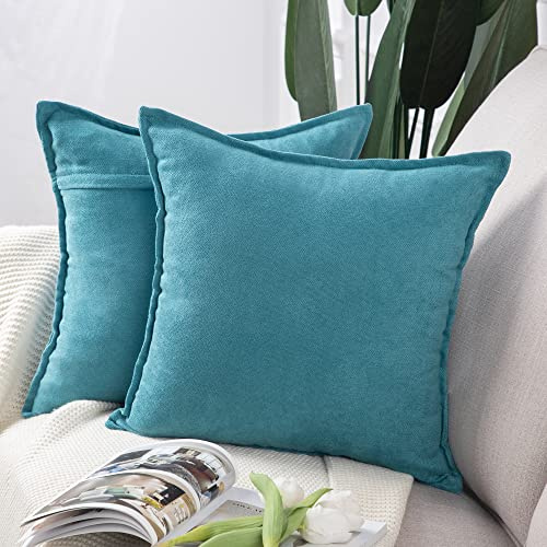 Madizz 2er Set kurzen Chenille Zierkissenbezüge weicher dekorativer Kissenbezug für Sofa, Schlafzimmer Kissenhülle Hellblau 40x40 cm Quadrat