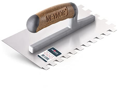 NEYNOR® Zahnkelle 12 mm - Profi Edelstahl Glättekelle - Zahnspachtel zum Verlegen von Fliesen - Ergonomisch Griff - Made in EU - 280 x 130 mm
