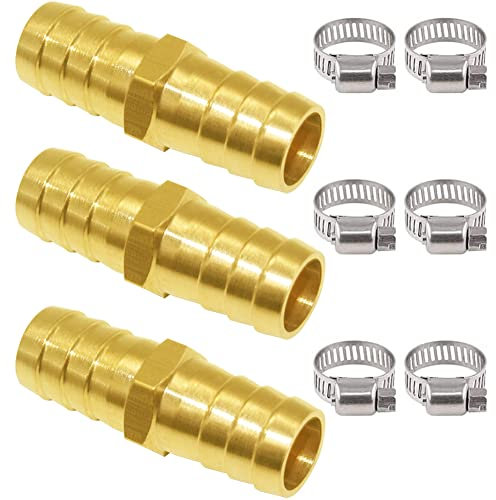 Joywayus 3 x 1,6 cm Schlauch-Reparatur-Anschlüsse mit Edelstahl-Klemmen, massives Messing, kleine Gartenschlauch-Endteile, Reparaturset, Montage
