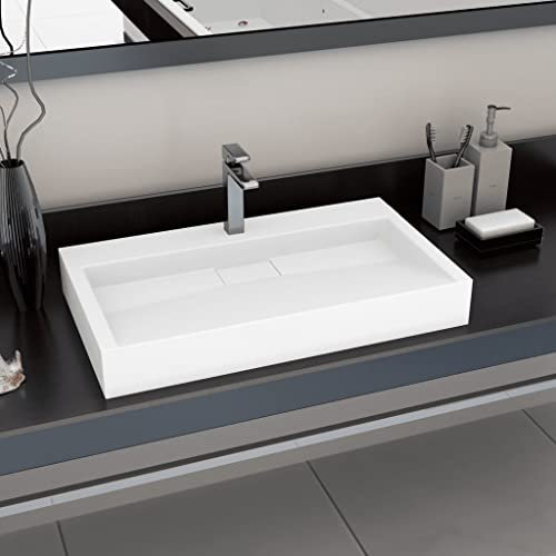 HOMIUSE Lavabo 80x46x11 CM Fonte MinéRale/Marbre Blanc Vasque à Poser Salle de Bain Washbasin Lavabo Salle de Bain Facile à Nettoyer Lavabo de Toilettes Lavabo Encastré Lavabo SupéRieurRectangle