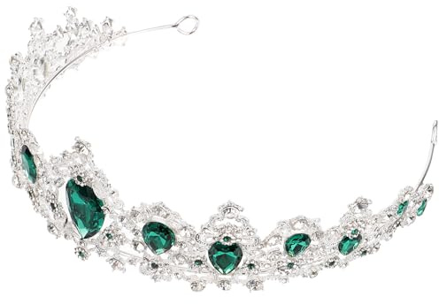 Hemobllo Hochzeits-Tiara Königliche Tiara-Krone Für Frauen Braut-Haarschmuck Mit Smaragdgrünem Akzent Silberne Prinzessinnen Krone Für Hochzeit Verlobung Und Party 6.89 X 5.91 X 2.36 in
