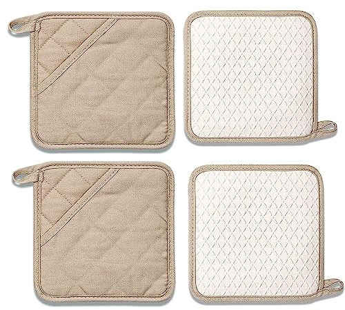 ZORR Topflappen aus Silikon, 18CM, Hitzebestaendige Topflappen Schutzlappen für die Küche (Beige 4er Set)
