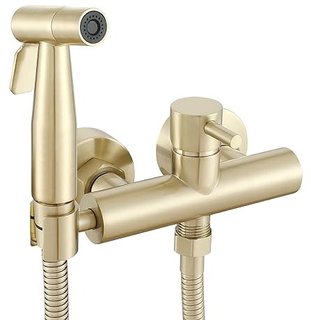 Ownace Bidet-Mischer, Brause-Set, WC-Dusche, muslimische heiße und kalte Bidet-Armatur mit Shattaf-Sprühset, gebürstetes Gold, goldfarben