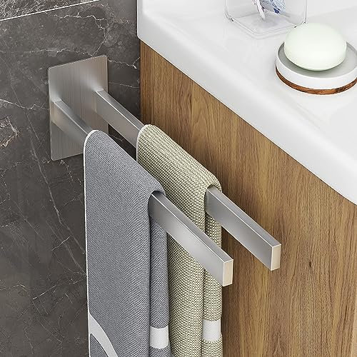 Giookuj Handtuchhalter ohne Bohren Edelstahl Handtuchhalter zum Kleben/Bohren Handtuchstange Doppelt für Bad, Schlafzimmer, Küche Silber