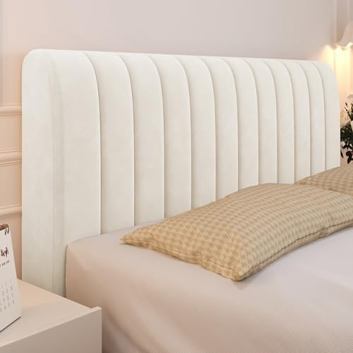 Kopfteilbezug für Doppel- und Einzelbett, gepolstert, weiß, Samt, elastisch, Cream White, 180cm