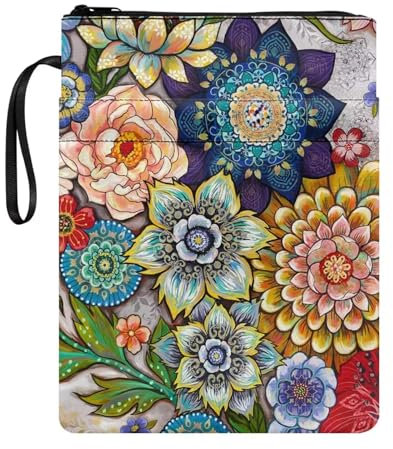 chaqlin Buchhülle mit Blumenmotiv für Buchliebhaber, Buchhülle mit Reißverschluss, Buchschutz, Taschenbuch, waschbar, Buchtasche mit Tasche für Teenager, Erwachsene, Buchliebhaber, Geschenk