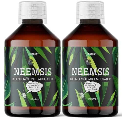 HEBESO® NEEMSIS Organiches Neemöl mit natürlichem Emulgator - Gebrauchsfertig - Kaltgepresst. 100% natürlich. Sicher für die Umwelt. (2x250ml)
