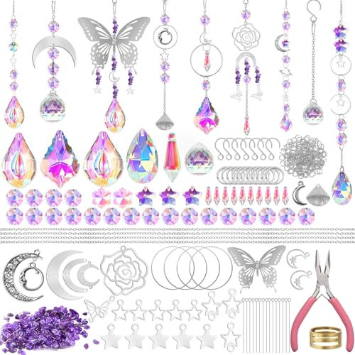 Asoway Atrapasoles Cristal, 360+ Piezas Atrapasoles Cristal Colgante grande, atrapasoles cristal feng shui suncatcher diy set para La Oficina en Casa Vacaciones Colgante de Cristal para Jardín