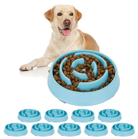 Relaxdays 10 x Anti Schling Napf, Futternapf für Hunde, 400 ml, langsames Fressen, Hundenapf spülmaschinenfest, Fressnapf, blau