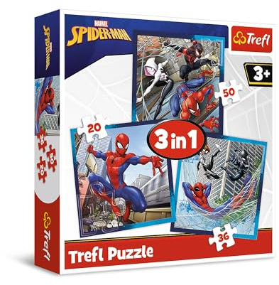 Trefl - Marvel Spiderman, Los Amigos arañas - Puzle 3en1, 3 Rompecabezas, de 20 a 50 Piezas - Distintos Grados de dificultad, Entretenimiento para niños a Partir de 3 años