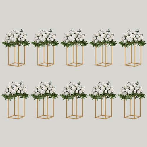 TEKXYZ 10 Pcs 40 CM Tall Metal Flower Stand, Gold Centerpieces For Wedding, Event Party Props, Patio Decor
