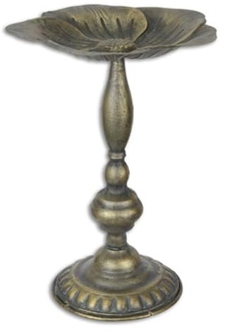 JS Garten Deko Jugendstil Vogeltränke mit Ständer aus Eisen in Bronze Romantische Gartendeko Vogelbad Höhe 34 cm
