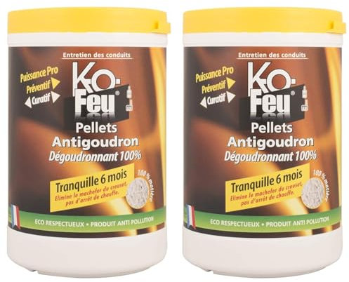 KO Feu Pellets anti goudron 100% matière surpuissants. Entretien choc ou régulier pour poele et chaudière à pellet uniquement (Lot de 2)