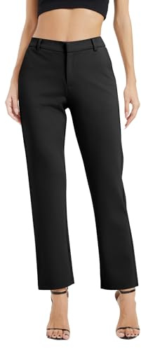 EXCHIC Dam Business raka ben elastisk midja arbetsbyxor casual bekväma bootcut byxor med fickor, Svart, M