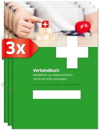 PRIMUS PRINT Verbandbuch - Unfallbuch - Erste-Hilfe Dokumentation - Meldebuch DSGVO konform - A5 Format - Ringösenheftung und Abrissperforation - Gewerbe, Arbeit und Erste-Hilfe-Maßnahmen [3er Set]