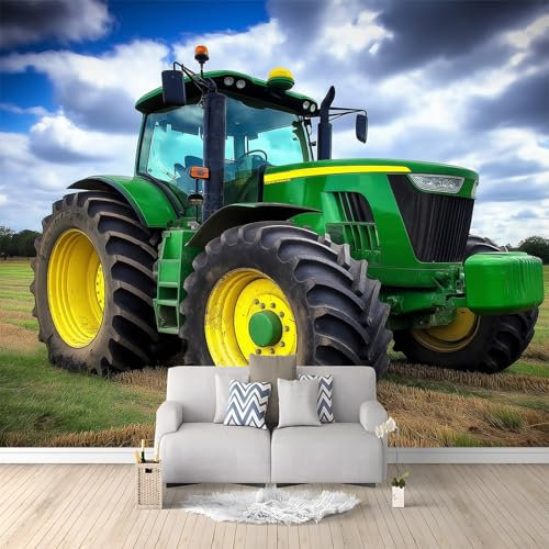 Fototapete Bauernhof Grüner Traktor 200x140 cm 3D Vliestapete Wandbild, Mustertapete Moderne Wandtapete, Wohnzimmer Schlafzimmer Kinderzimmer Büro Flur Wanddeko