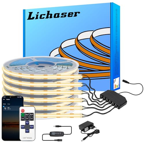 Lichaser LED Strip COB LED für Akustikpaneele, 6 Rollen 2700K Bluetooth COB LED Warmweiss Parallel mit APP und Remote, 12V Streifen für Akustikpaneele Beleuchtung, Wandpaneele, Regal, Schrank (3M)