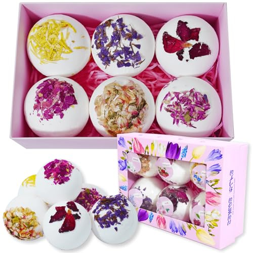 Persidra Aromatherapy Bath Bombs with Dried Flower Petals - 6 Pack Large Bath Bomb Handmade SPA Gift Set for Women, Moisturizing Natural Essential Oil Fizzies for Stress Relief & Relaxation Home SPA