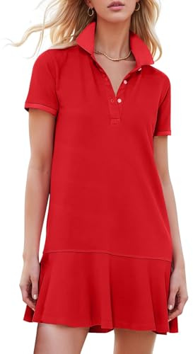 Kissonic - Vestido de Polo Mini Casual para Mujer de Verano de Golf Tenis | Cuello en V, manga corta, dobladillo con volantes, vestido con cuello para mujer, ropa atlética e informal