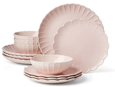 Lenox French Perle Scallop Blush Stoneware 12-Piece Dinnerware Set for 4