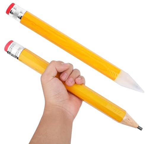 Tinoaly 2pcs Wooden Jumbo Pencils, 13in Large Wood Funny Oversized Pencils with Caps and Erasers Big Huge Novelty Pencil Giant Pencil Stuff for Party Game Props School Office Supplies (Yellow)