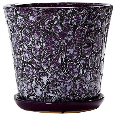 Vaso da fiori in ceramica in stile cinese da giardino Chlorophytum verde pianta da giardino con vassoio balcone piante grasse vassoio per casa e ufficio, viola, L (viola piccolo)
