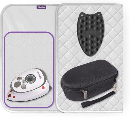 The Quilted Bear Mini Iron, Rest & Ironing Mat - Lightweight Mini Steam Iron with Hard Shell Travel Case, Heat Resistant Rest & Travel Ironing Mat - Sewing & Travel Essentials (Black)