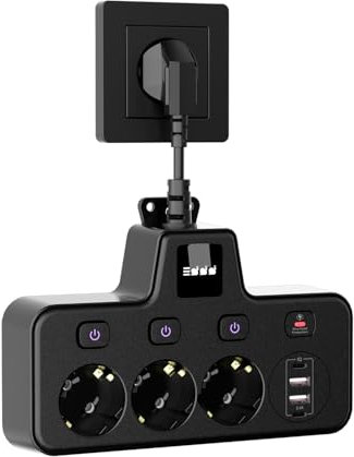 Multiprise 3 Prises avec 2 Ports USB A et 2 Ports Type-C, Lampe de Nuit à écran Tactile (3 Niveaux de luminosité), Prise de Courant avec Interrupteur Unique pour Bureau, Maison, Noir